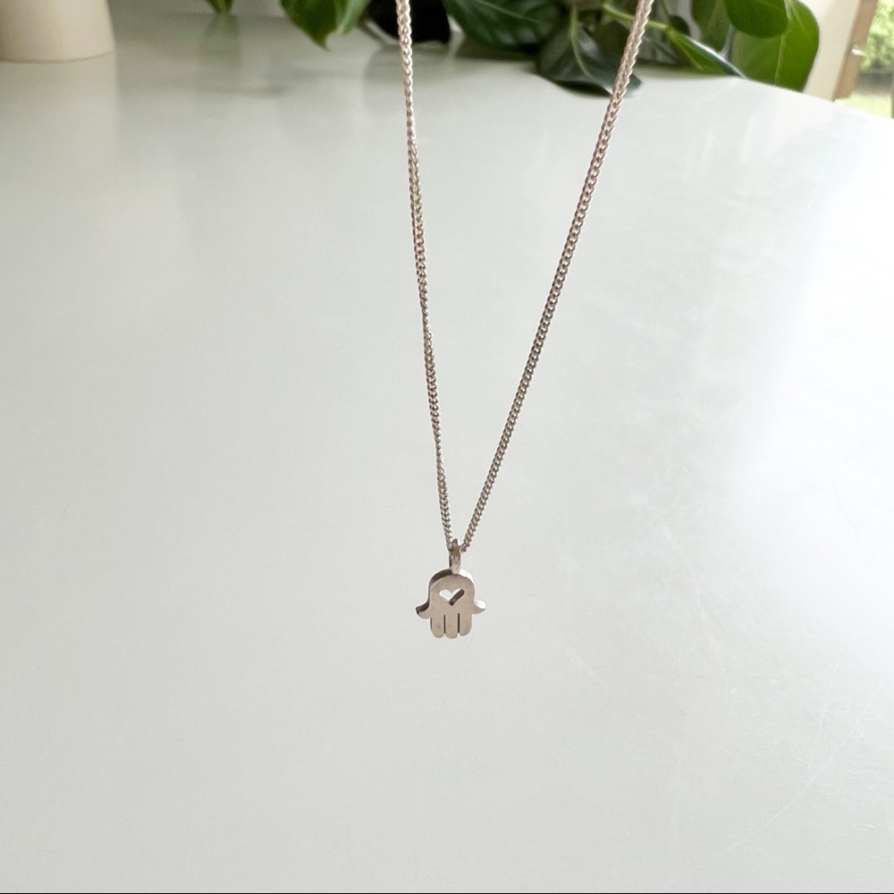 Silver Hamsa Hand Charm Necklace